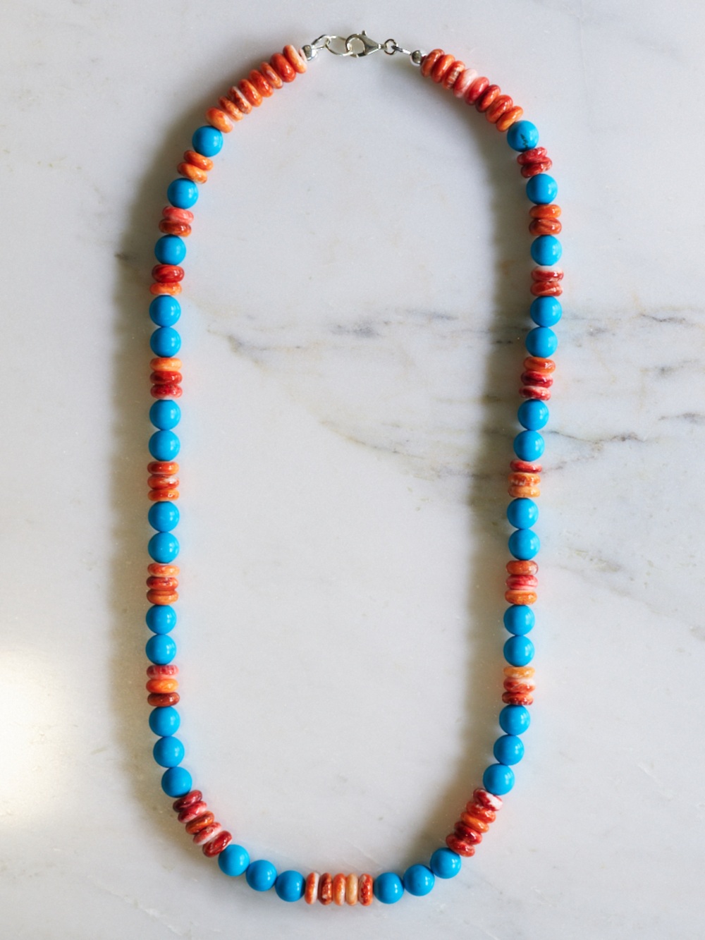 Vintage Turquoise & Orange Spiny Oyster Beaded Necklace